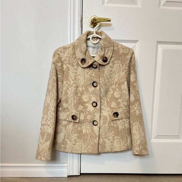 Robert Kitchen Jackets & Blazers - Robert Kitchen Beige Floral Pea Coat